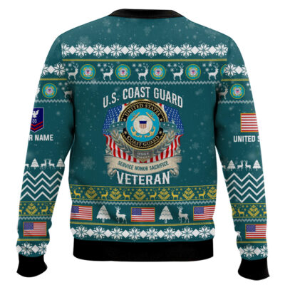 Hooktab US Coast Guard Proudly Served Veteran – Custom Name, Rank And Years Of Service Ugly Sweater