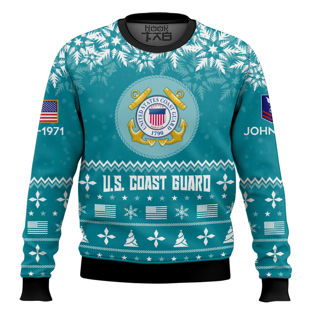 Hooktab US Coast Guard Remember-Honor-Respect - Custom Name, Rank And Years Of Service Ugly Sweater Hooktab US Coast Guard Remember-Honor-Respect - Custom Name, Rank And Years Of Service Ugly Sweater