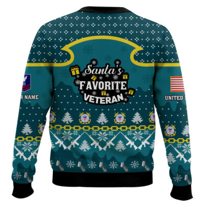 Hooktab US Coast Guard Santa’s Favorite Veteran – Custom Name And Rank Ugly Sweater