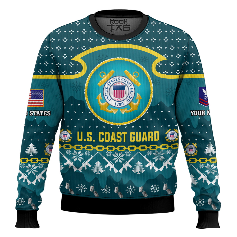 Hooktab US Coast Guard Santa's Favorite Veteran - Custom Name And Rank Ugly Sweater Hooktab US Coast Guard Santa's Favorite Veteran - Custom Name And Rank Ugly Sweater