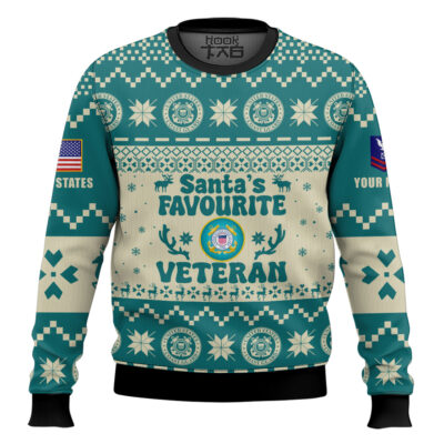 US Coast Guard Santa's Favourite Veterans - Custom Name And Rank Ugly Sweater