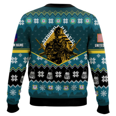 Hooktab US Coast Guard Strong And Brave – Custom Name And Rank Ugly Sweater