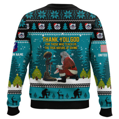 Hooktab US Coast Guard Thank You God – Custom Name And Rank Ugly Sweater