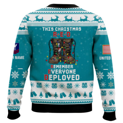 Hooktab US Coast Guard This Christmas R.E.D – Custom Name And Rank Ugly Sweater