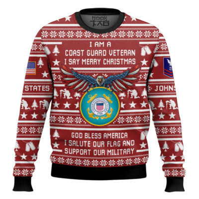US Coast Guard Veteran Merry Christmas - Custom Name And Rank Ugly Sweater