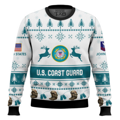 US Coast Guard Veteran Proudly Served - Custom Name And Rank Ugly Sweater