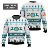 Hooktab US Coast Guard Veteran Proudly Served - Custom Name And Rank Ugly Sweater