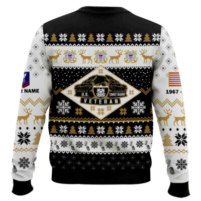 Hooktab US Coast Guard Veterans – Custom Name, Rank And Years Of Service Ugly Sweater
