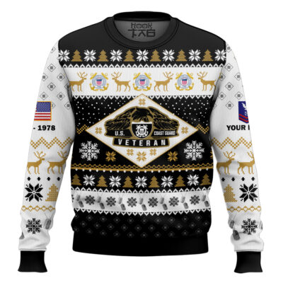 US Coast Guard Veterans - Custom Name, Rank And Years Of Service Ugly Sweater