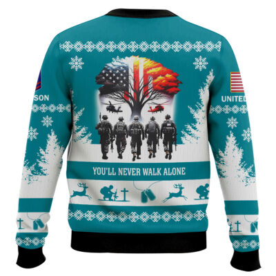 Hooktab US Coast Guard You’ll Never Walk Alone – Custom Name and Rank Ugly Sweater