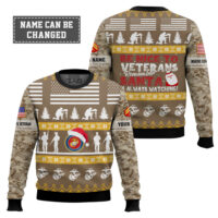 Hooktab US Marine Corps Be Nice To Veterans Remember Santa Is Always Watching - Custom Name And Rank Ugly Sweater