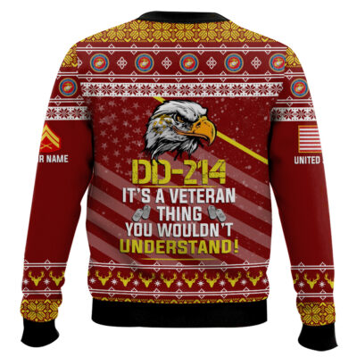 Hooktab US Marine Corps DD-214 It’s A Veteran Thing You Wouldn’t Understand – Custom Name And Rank Ugly Sweater