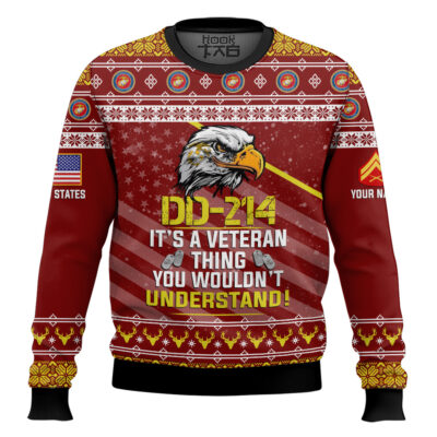 US Marine Corps DD-214 It's A Veteran Thing You Wouldn't Understand - Custom Name And Rank Ugly Sweater