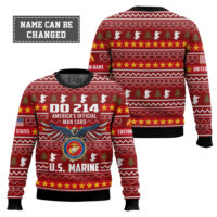 Hooktab US Marine Corps DD Form 214 - Custom Name And Rank Ugly Sweater