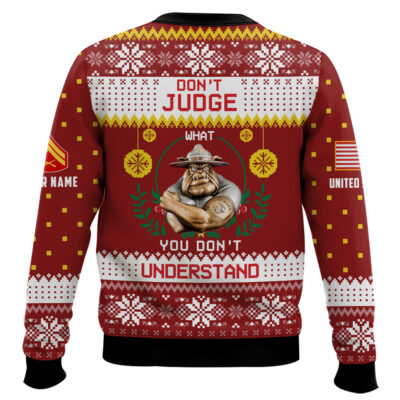 Hooktab US Marine Corps Don’t Judge What You Don’t Understand – Custom Name And Rank Ugly Sweater
