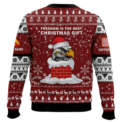 Hooktab US Marine Corps Freedom Is The Best Gift – Custom Name And Rank Ugly Sweater