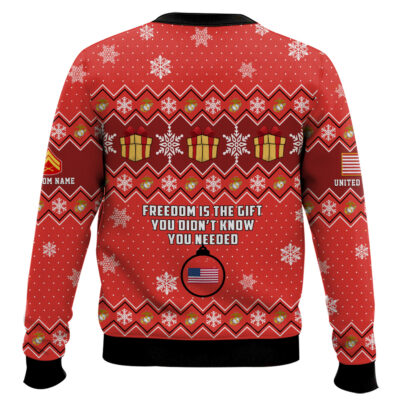 Hooktab US Marine Corps Freedom Is The Gift You Didn’t Know You Needed – Custom Name And Rank Ugly Sweater