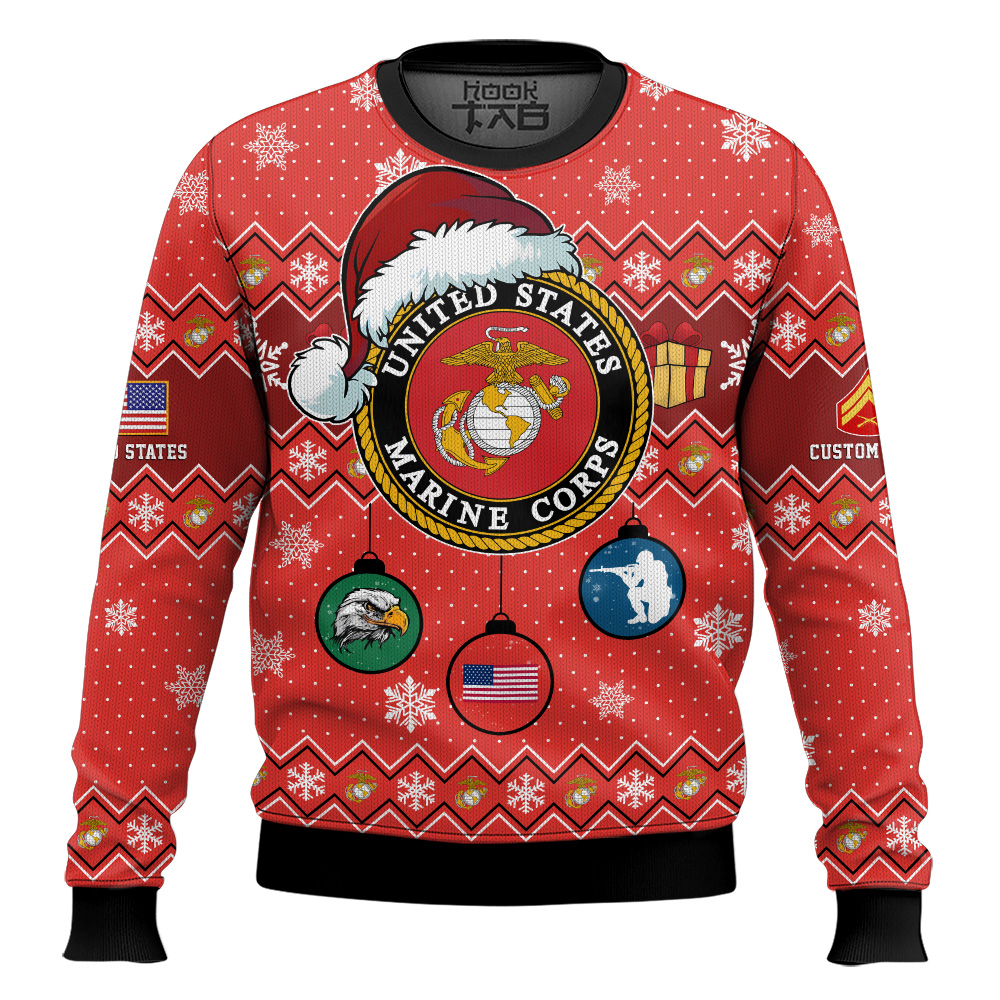 Hooktab US Marine Corps Freedom Is The Gift You Didn't Know You Needed - Custom Name And Rank Ugly Sweater Hooktab US Marine Corps Freedom Is The Gift You Didn't Know You Needed - Custom Name And Rank Ugly Sweater