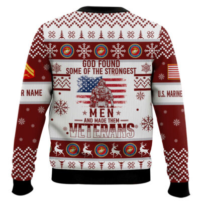 Hooktab US Marine Corps God Found The Strongest Men And Made Them Veteran – Custom Name And Rank Ugly Sweater
