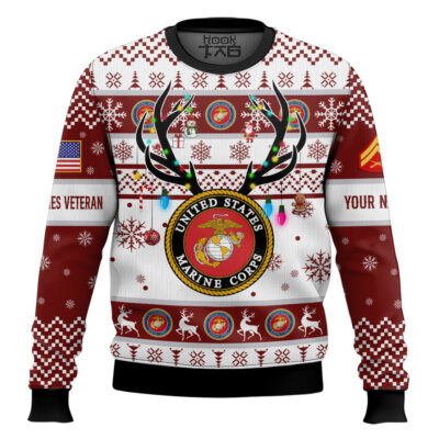 US Marine Corps God Found The Strongest Men And Made Them Veteran - Custom Name And Rank Ugly Sweater