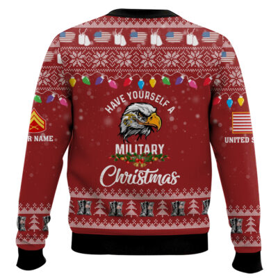 Hooktab US Marine Corps Have Yourself A Military Christmas – Custom Name And Rank Ugly Sweater