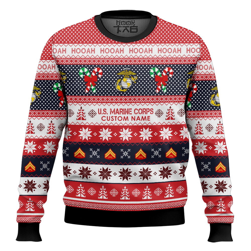 Hooktab US Marine Corps Hooah! - Custom Name Ugly Sweater Hooktab US Marine Corps Hooah! - Custom Name Ugly Sweater