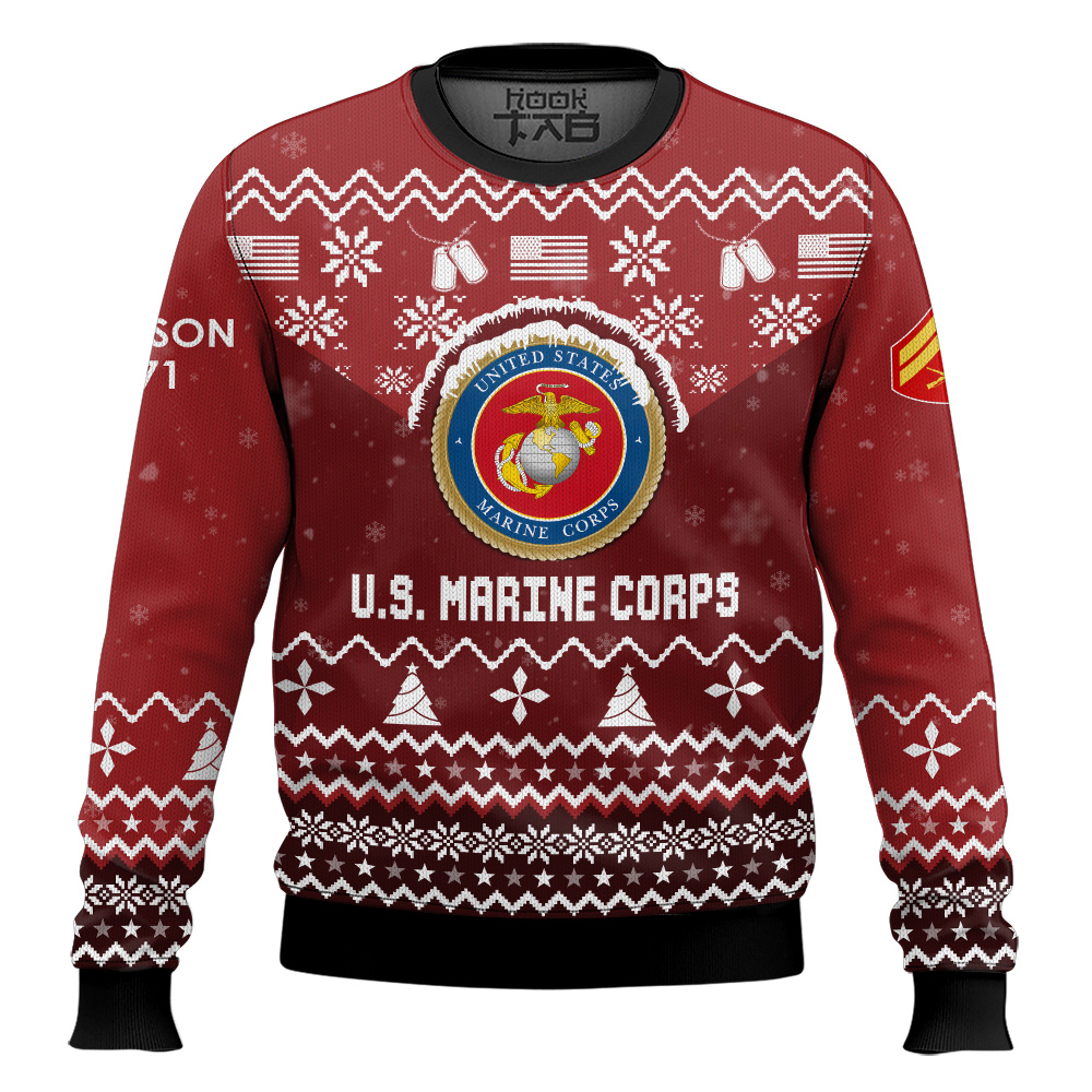 Hooktab US Marine Corps I Served My Country - Custom Name, Rank And Years Of Service Ugly Sweater Hooktab US Marine Corps I Served My Country - Custom Name, Rank And Years Of Service Ugly Sweater