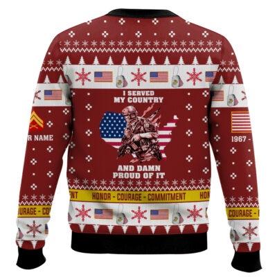 Hooktab US Marine Corps I Served My Country And Damn Proud Of It – Custom Name, Rank And Years Of Service Ugly Sweater