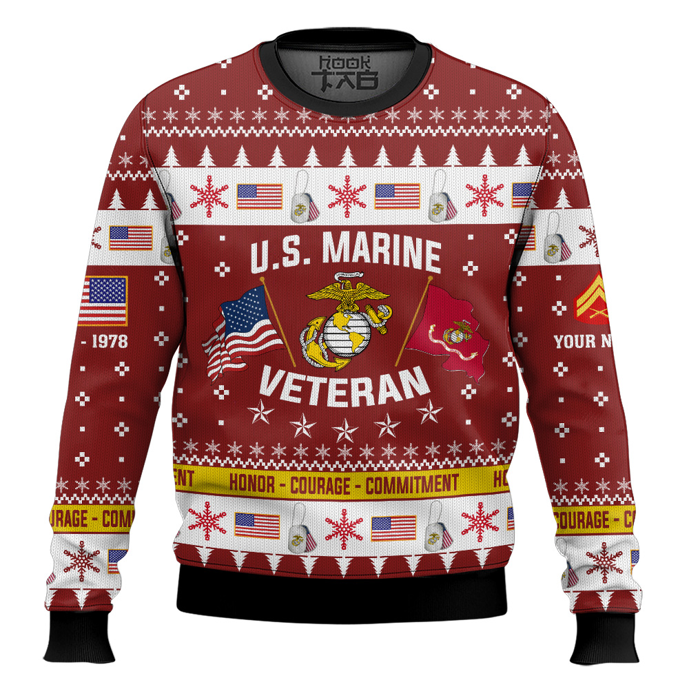 Hooktab US Marine Corps I Served My Country And Damn Proud Of It - Custom Name, Rank And Years Of Service Ugly Sweater Hooktab US Marine Corps I Served My Country And Damn Proud Of It - Custom Name, Rank And Years Of Service Ugly Sweater