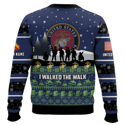 Hooktab US Marine Corps I Walked The Walk – Custom Name And Rank Ugly Sweater