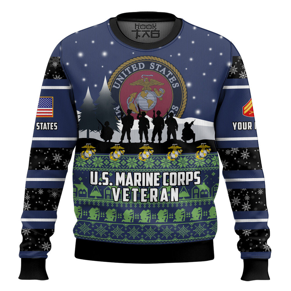 Hooktab US Marine Corps I Walked The Walk - Custom Name And Rank Ugly Sweater Hooktab US Marine Corps I Walked The Walk - Custom Name And Rank Ugly Sweater