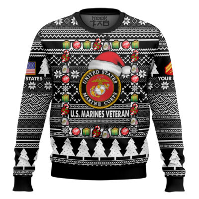 US Marine Corps I'm A Veteran, Of Course I'm On The Nice List - Custom Name And Rank Ugly Sweater