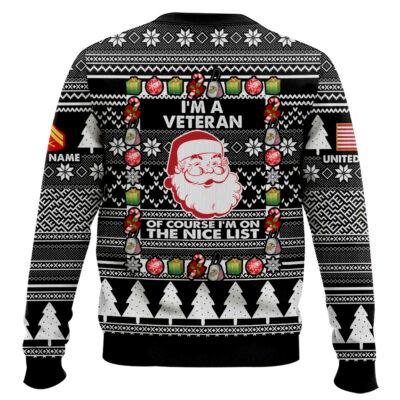 Hooktab US Marine Corps I’m A Veteran, Of Course I’m On The Nice List – Custom Name And Rank Ugly Sweater