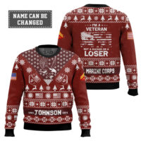 Hooktab US Marine Corps I'm Veteran Not A Sucker Or A Loser - Custom Name, Rank And Year Of Service Ugly Sweater