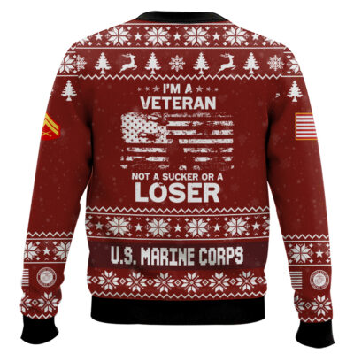 Hooktab US Marine Corps I’m Veteran Not A Sucker Or A Loser – Custom Name, Rank And Year Of Service Ugly Sweater