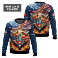 Hooktab US Marine Corps Liberty Eagle - Custom Name, Rank And Years Of Service Ugly Sweater