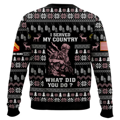 Hooktab US Marine Corps Liberty Eagle I Served My Country – Custom Name And Rank Ugly Sweater