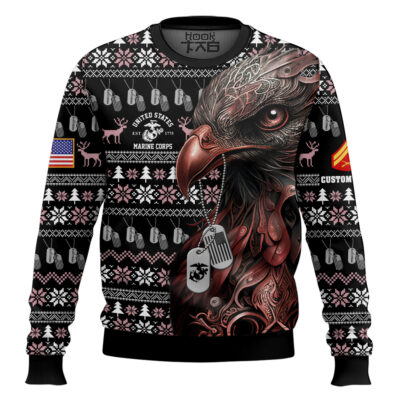 US Marine Corps Liberty Eagle I Served My Country - Custom Name And Rank Ugly Sweater