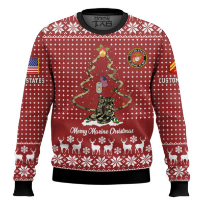 US Marine Corps Merry Christmas - Custom Name And Rank Ugly Sweater