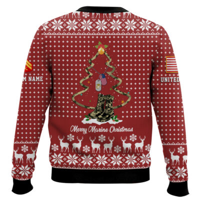 Hooktab US Marine Corps Merry Christmas – Custom Name And Rank Ugly Sweater