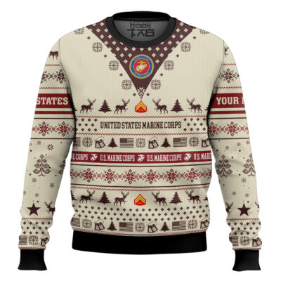 US Marine Corps Merry Christmas Brothers - Custom Name And Rank Ugly Sweater