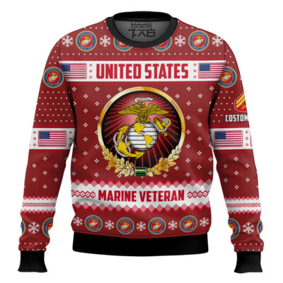 US Marine Corps Merry Christmas Brothers And Sisters - Custom Name And Rank Ugly Sweater