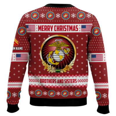 Hooktab US Marine Corps Merry Christmas Brothers And Sisters – Custom Name And Rank Ugly Sweater