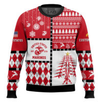 Hooktab US Marine Corps Merry Christmas Veteran - Custom Name And Rank Ugly Sweater