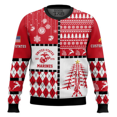 US Marine Corps Merry Christmas Veteran - Custom Name And Rank Ugly Sweater