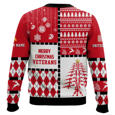 Hooktab US Marine Corps Merry Christmas Veteran – Custom Name And Rank Ugly Sweater