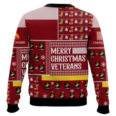 Hooktab US Marine Corps Merry Christmas Veterans – Custom Name And Rank Ugly Sweater