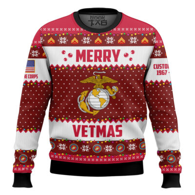 US Marine Corps Merry Vetmas - Custom Name And Years Of Service Ugly Sweater