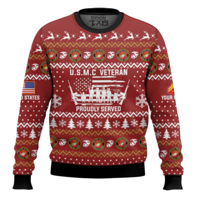 US Marine Corps Merry Xmas Brothers And Sisters - Custom Name And Rank Ugly Sweater