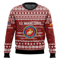 Hooktab US Marine Corps My Time In Uniform Is Over But Being A Veteran Never Ends - Custom Name And Rank Ugly Sweater